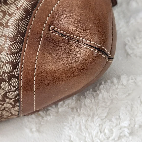 Coach Tan and Brown Signature Shoulder Bag With Leather Corner Accents H04W-6818 - Picture 4 of 14